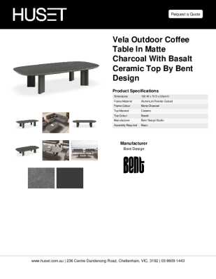 Tear Sheet: Vela Outdoor Coffee Table in Matte Charcoal with Basalt Ceramic Top by Bent Design