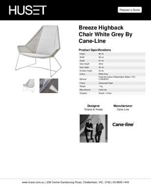 Tear Sheet: Breeze Highback Chair White Grey by Cane-line